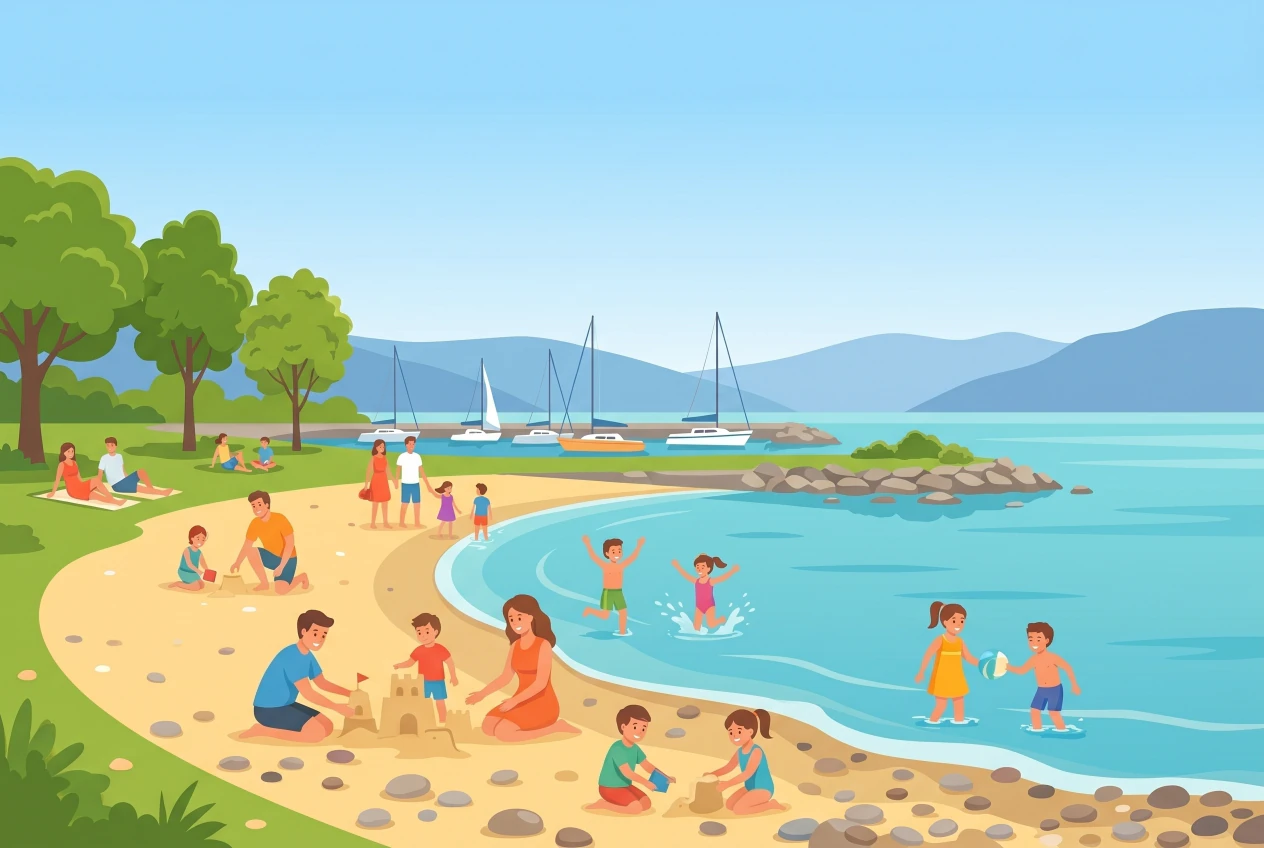 Illustration of the Petit-Cortaillod beach by Lake Neuchâtel