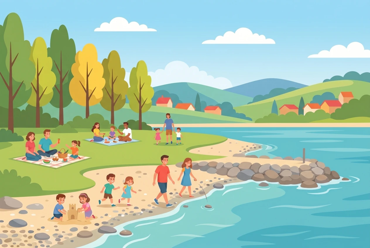 Illustration of Saint-Blaise beach on the shores of Lake Neuchâtel