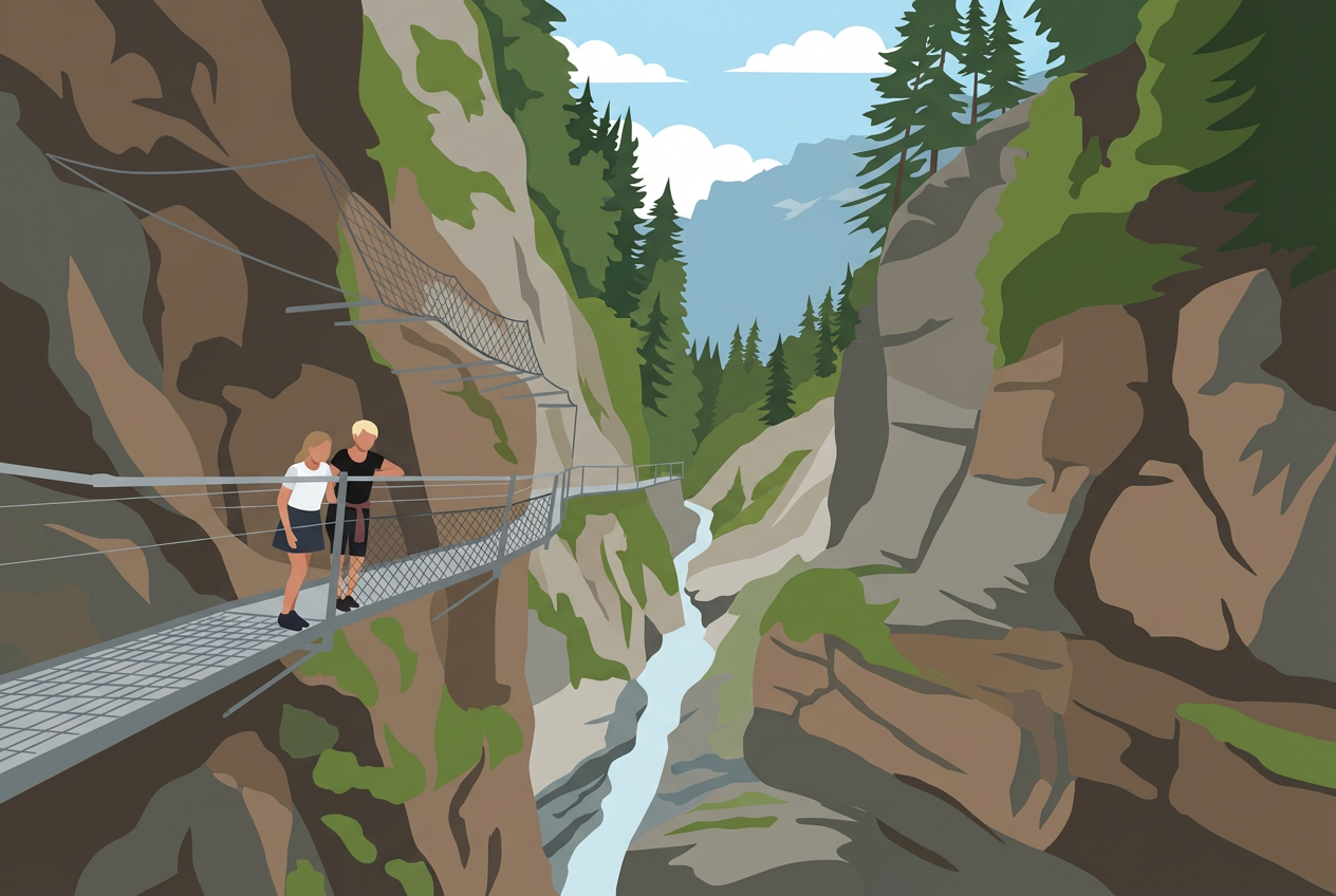 Gorges de la Dala et passerelle des sources thermales à Loèche-les-Bains