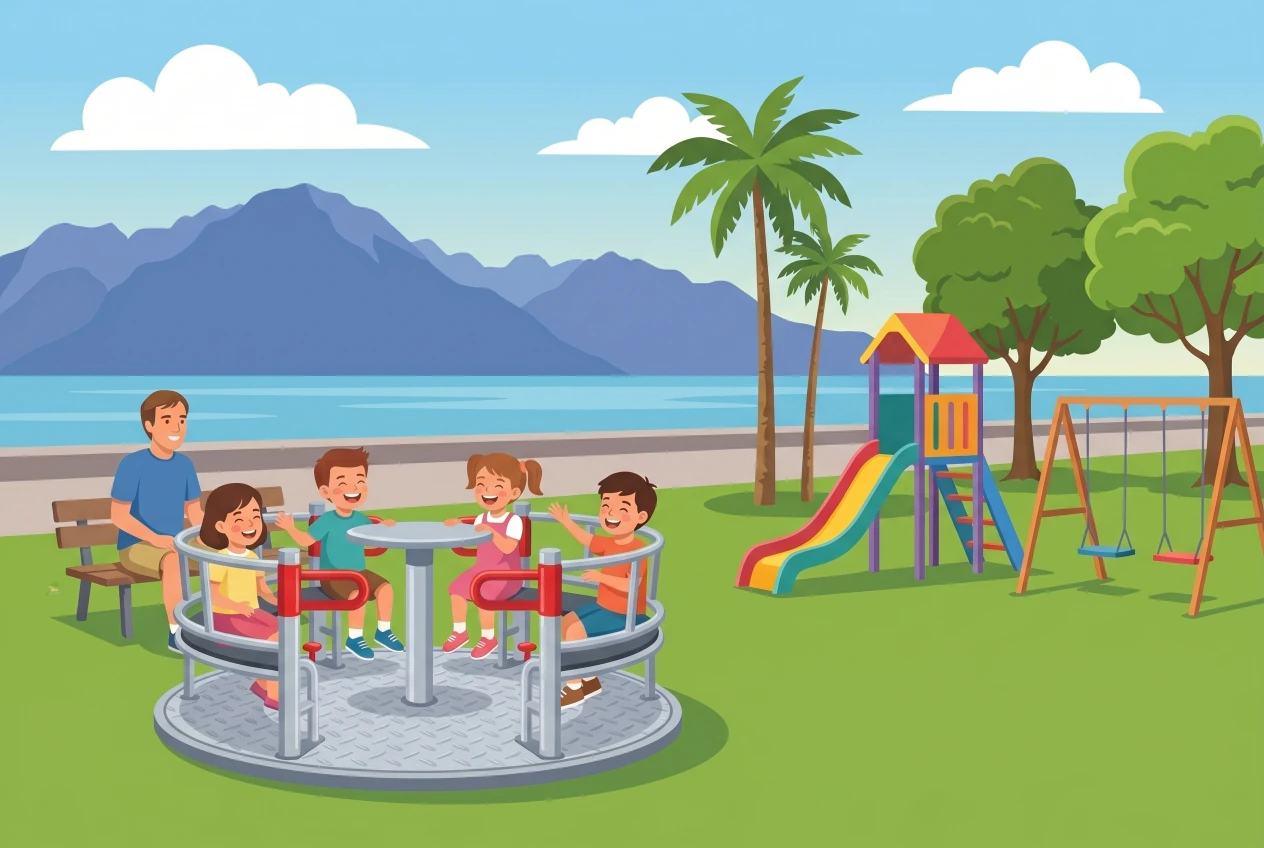 Illustration de l'aire de jeux du Jardin du Rivage à Vevey au bord du Léman
