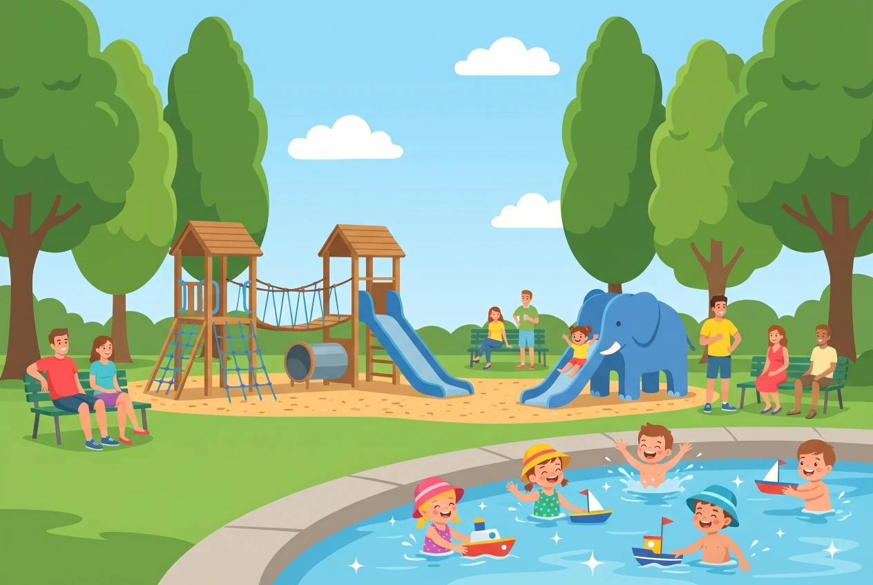 Illustration de la place de jeux et pataugeoire du Parc Bertrand à Genève