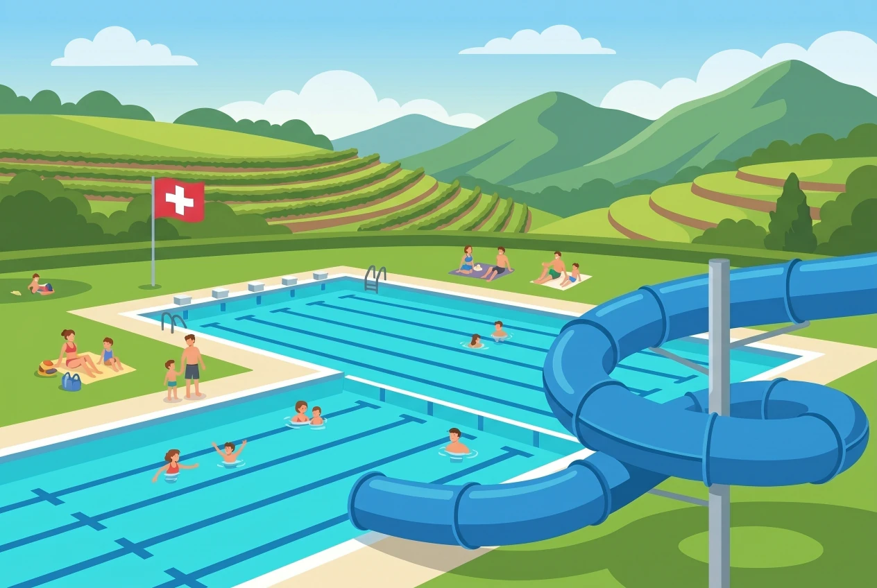 Illustration de la piscine de plein air d'Aigle dans le Chablais