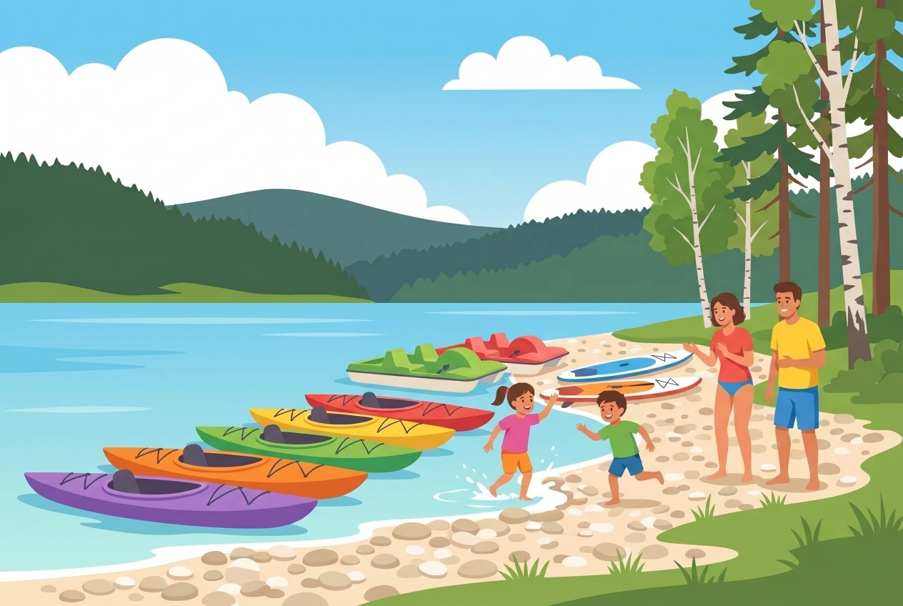 Illustration de la plage des Bioux au bord du lac de Joux