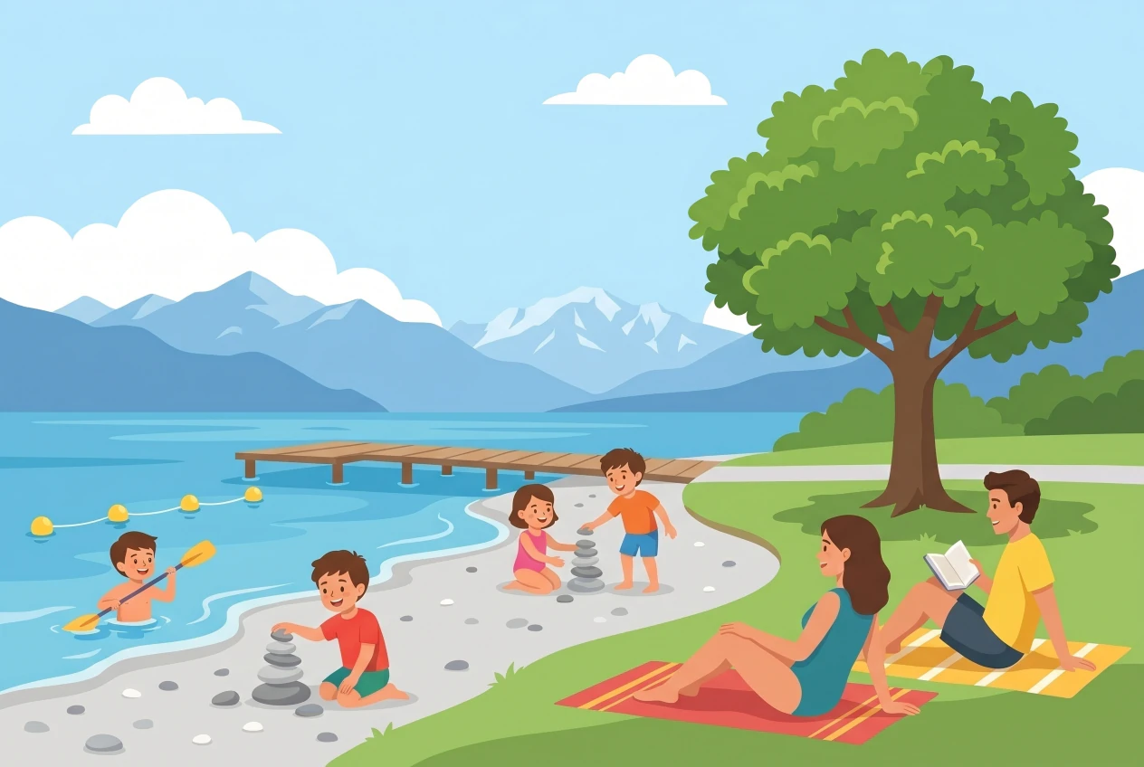 Illustration de la plage des Rocailles à Coppet au bord du Léman