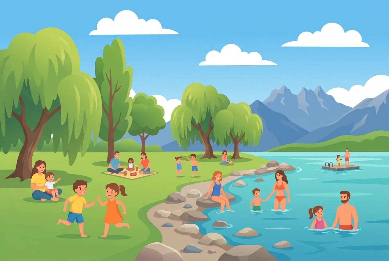 Illustration du parc de l'Arabie (Jardin Doret) à Vevey au bord du Léman
