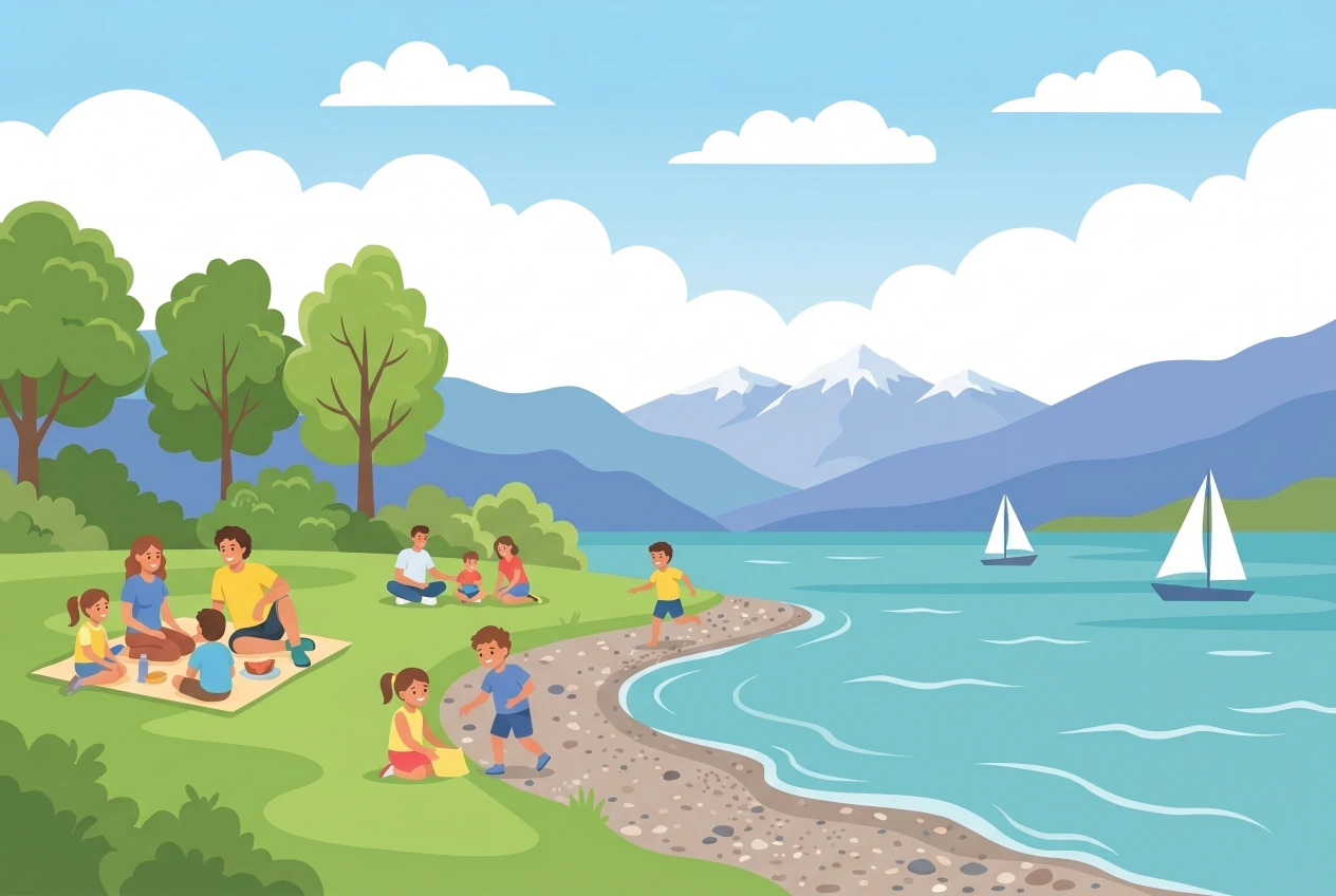 Illustration of Boudry beach by Lake Neuchâtel